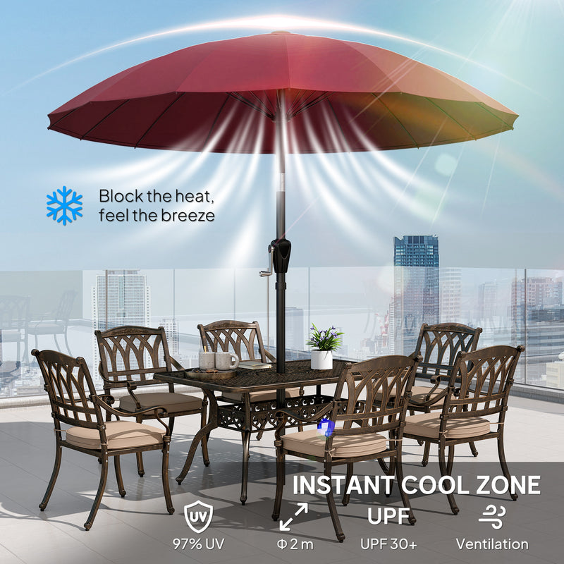 Garden Parasol Umbrella with Adjustable Tilt for Sun Protection and Shade Wine Red Outsunny