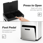 56L Stainless Steel Triple Kitchen Recycling Bin With Deodoriser Holders and Wheels by HOMCOM