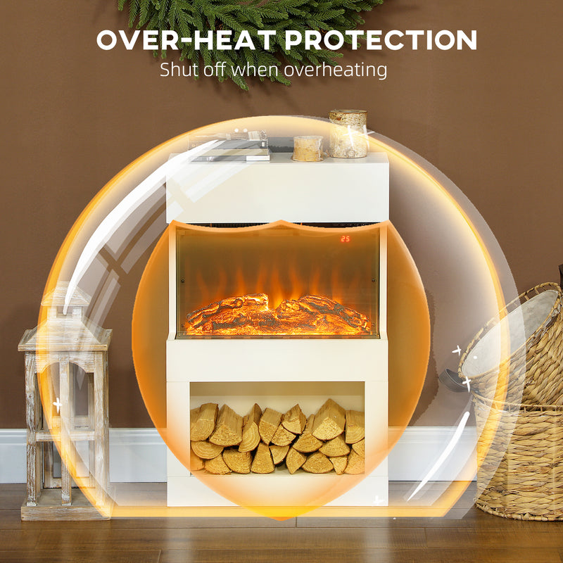 Electric Fireplace with 3D Flame Effect and Remote Control for Living Room Heating White
