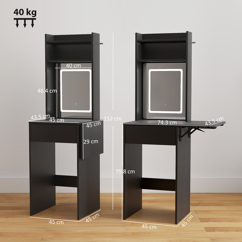 Dressing Table with Adjustable LED Mirror and Storage for Small Bedrooms Black AOSOM