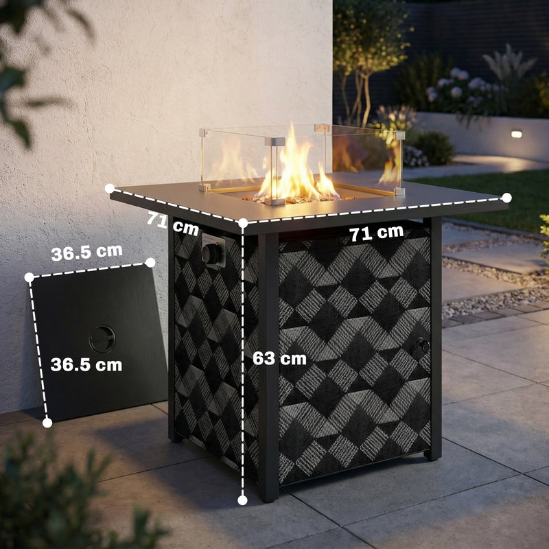 Gas Fire Pit Table with Glass Wind Guard for Warm Garden Gatherings and Coffee Table Use 40,000BTU Black