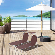 Brown 2 Piece Folding Sun Lounger Set with Adjustable Backrest and Sun Shade for Garden
