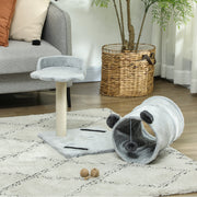 Grey 47cm Small Cat Tree with Scratching Post Bed Tunnel and Toy Ball by PawHut