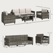 6 Seater Rattan Garden Furniture Set with Cushions Light Grey by Outsunny