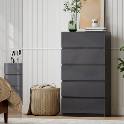 Chest of Drawers with 5 Spacious Storage Drawers for Bedroom Organisation High Gloss Grey AOSOM