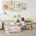 Toddler Bed Frame with Storage Shelf and 6 Fabric Bins for Kids Aged 3 to 6 Years Pink AOSOM