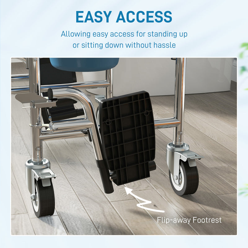 Shower Commode Chair with Lockable Wheels and Arms for Elderly or Disabled Use Grey AOSOM