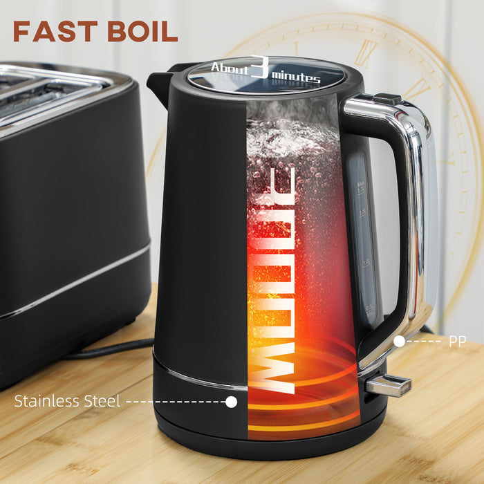 Black 1.7L Fast Boil Cordless Kettle and 2 Slice Toaster Set with 6 Browning Levels by HOMCOM