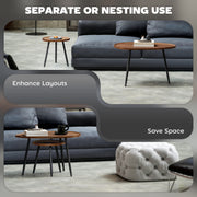 Set of 2 Modern Nesting Coffee Tables with Metal Legs for Living Room or Office Chestnut