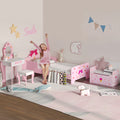 4 Piece Kids Bedroom Furniture Set with Bed Toy Box and Vanity for Ages 3 to 6 Pink AOSOM