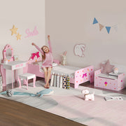 4 Piece Kids Bedroom Furniture Set with Bed Toy Box and Vanity for Ages 3 to 6 Pink AOSOM