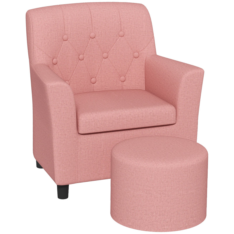 2 Piece Kids Sofa Set with Footrest for Bedroom or Playroom Supportive Design, Pink