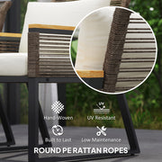 Grey 4 Seater Wicker Rope Garden Furniture Set with Glass Coffee Table by Outsunny