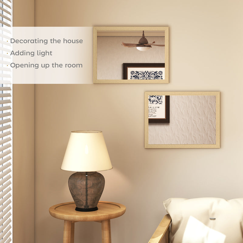 HOMCOM Wall Bathroom Mirror, 30 x 40 cm Wall-Mounted Mirror for Living Room, Bedroom, Hallway, Set of 2, Natural AOSOM