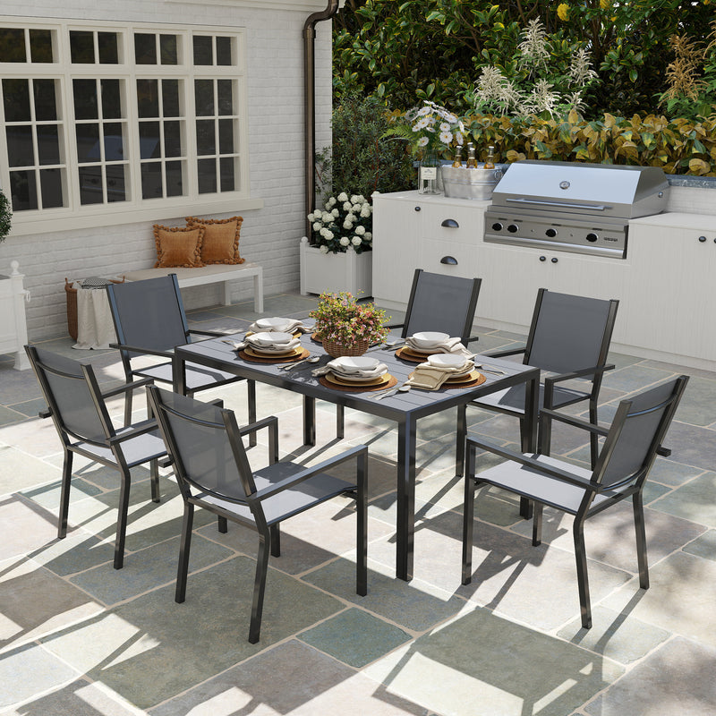 7 Piece Garden Dining Set with Stackable Chairs and Slatted Table by Outsunny