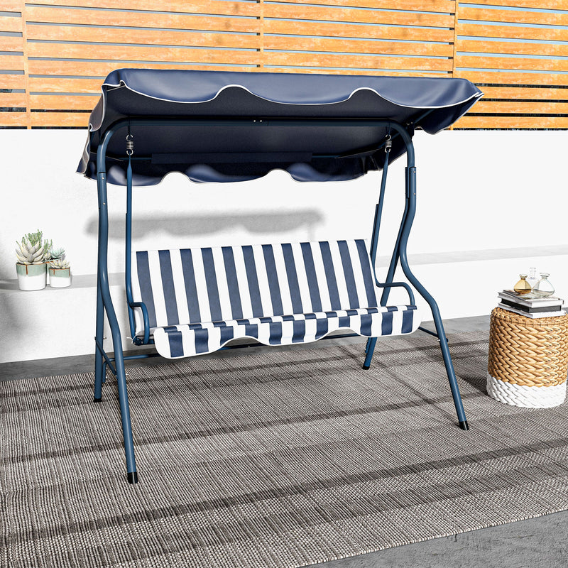 3 Seater Garden Swing Chair with Adjustable Canopy and Steel Frame for Outdoors, Blue Stripes