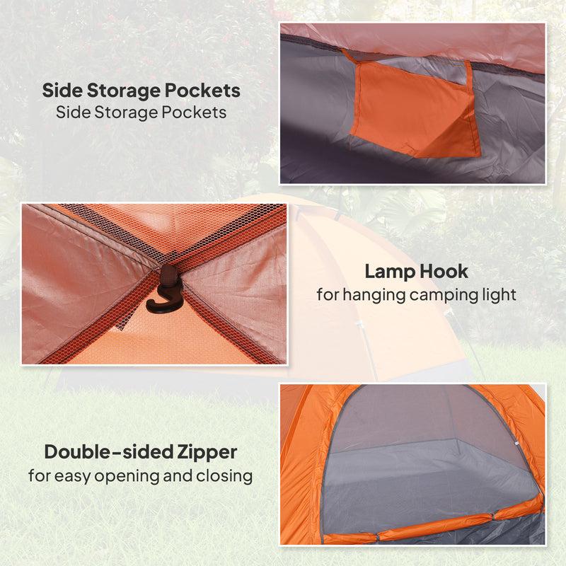 2 Person Camping Tent with Quick Setup and Mesh Windows for Fresh Air Orange