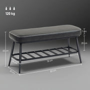 PU Leather Shoe Storage Bench with Padded Seat for Hallway or Bedroom, Charcoal Grey