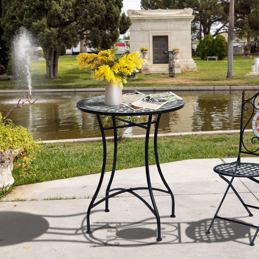 Round Mosaic Garden Table Grey and Black Ideal for Outdoor Dining or Balcony Use