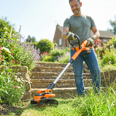 Cordless Garden Strimmer With Adjustable Handle for Easy Lawn Trimming Orange AOSOM