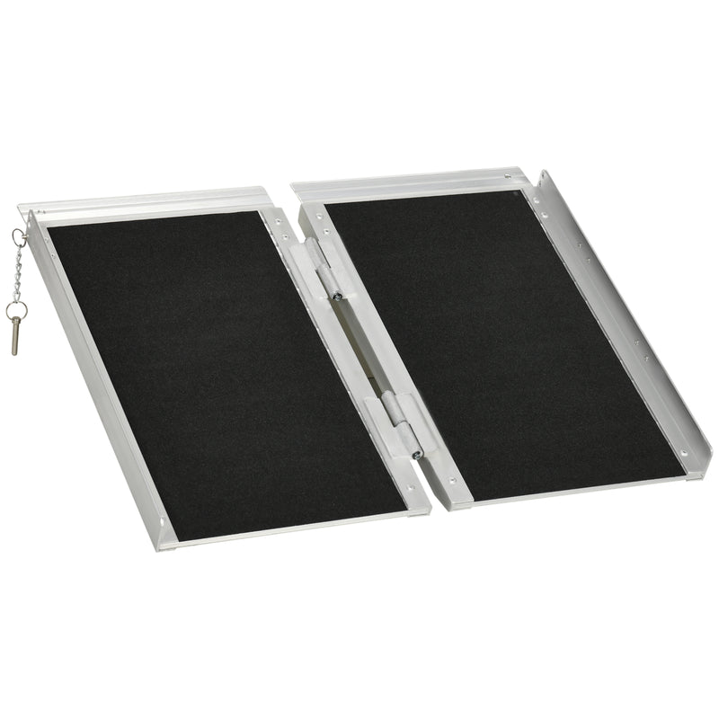 Folding Aluminium Wheelchair Ramp with Carry Handle for Mobility Access Support Silver AOSOM