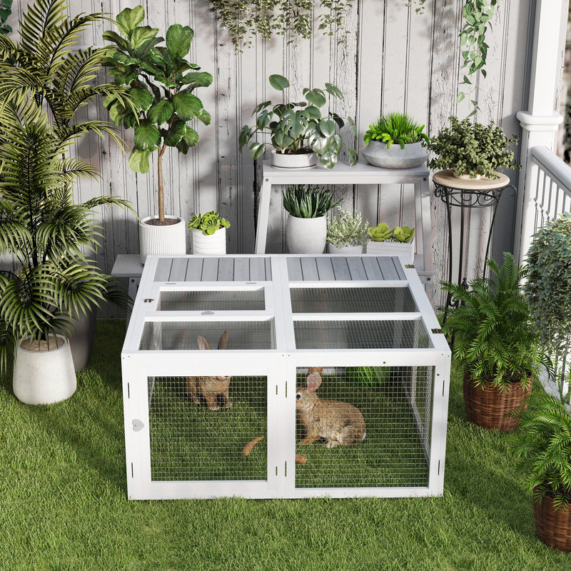 Wooden Rabbit Hutch With Foldable Roof For Outdoor Use, Light Grey