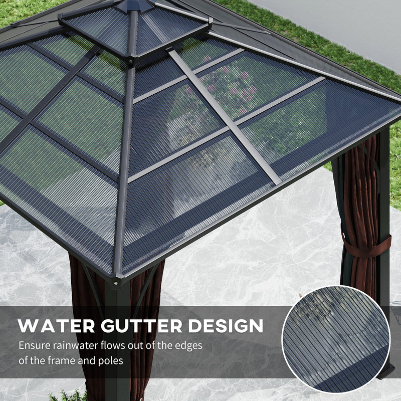 3m x 3m Hardtop Garden Gazebo with Polycarbonate Roof and Netting by Outsunny