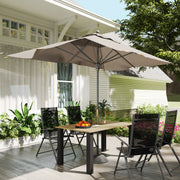Garden Dining Table for 6 with Umbrella Hole and Slatted Metal Top Brown Outsunny