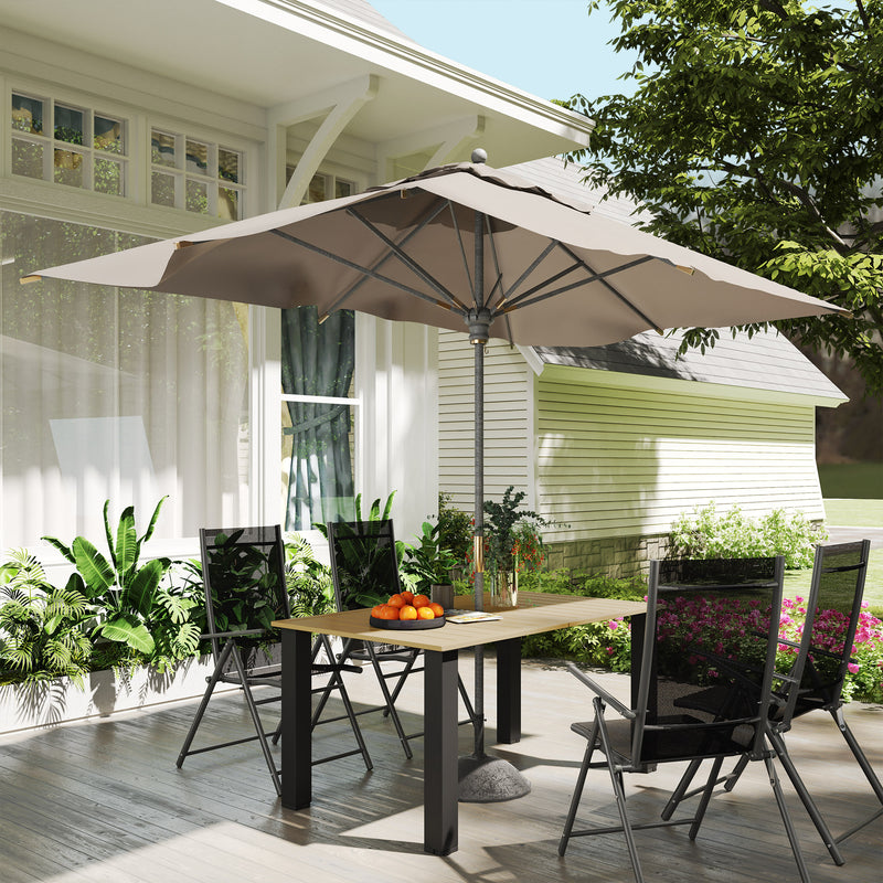 Garden Dining Table for 6 with Umbrella Hole and Slatted Metal Top Brown Outsunny