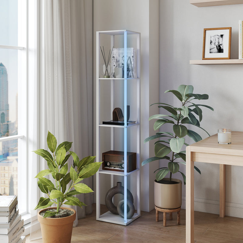 Modern LED Floor Lamp With Shelves And Remote Control Ideal For Living Room Or Office White