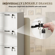 White 3 Drawer Filing Cabinet With Lock For Home Office Document Storage