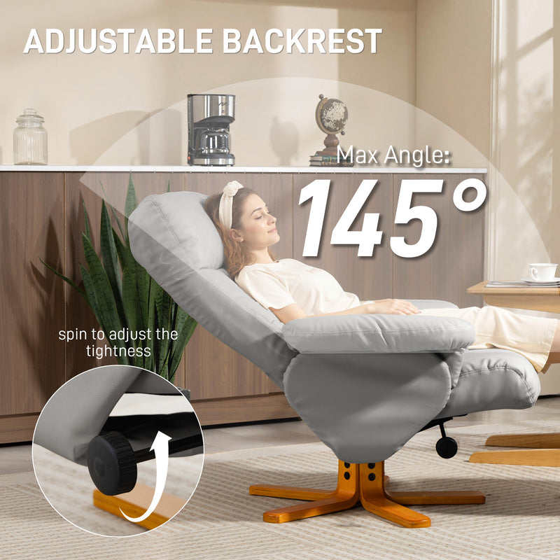 Recliner Swivel Chair with Footstool and Storage for Living Room Comfort, Light Grey