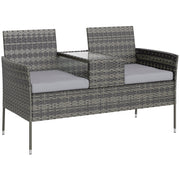 Charcoal Grey Two Seater Rattan Garden Chair with Middle Table for Garden or Patio by Outsunny