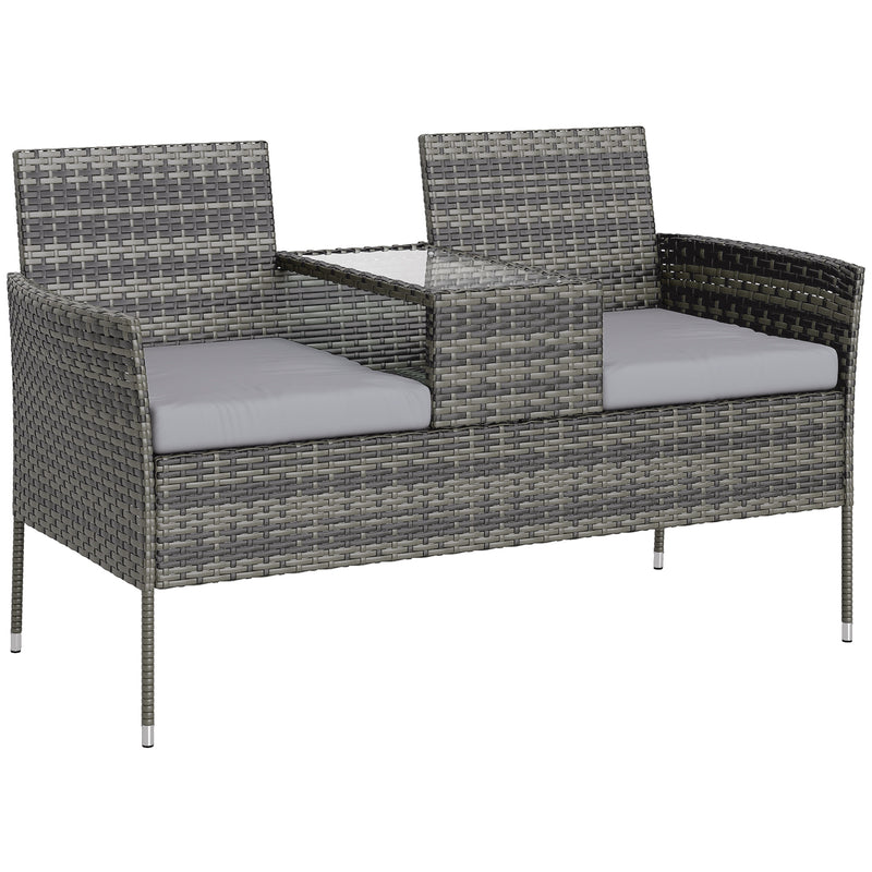 Charcoal Grey Two Seater Rattan Garden Chair with Middle Table for Garden or Patio by Outsunny