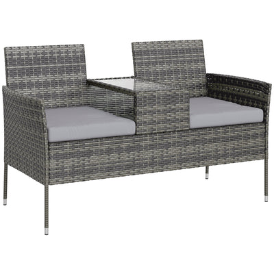 Charcoal Grey Two Seater Rattan Garden Chair with Middle Table for Garden or Patio by Outsunny