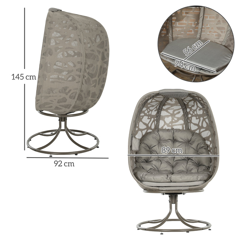 Sand Brown Swivel Egg Chair with Cushions Foldable Basket Seat and Metal Frame by Outsunny