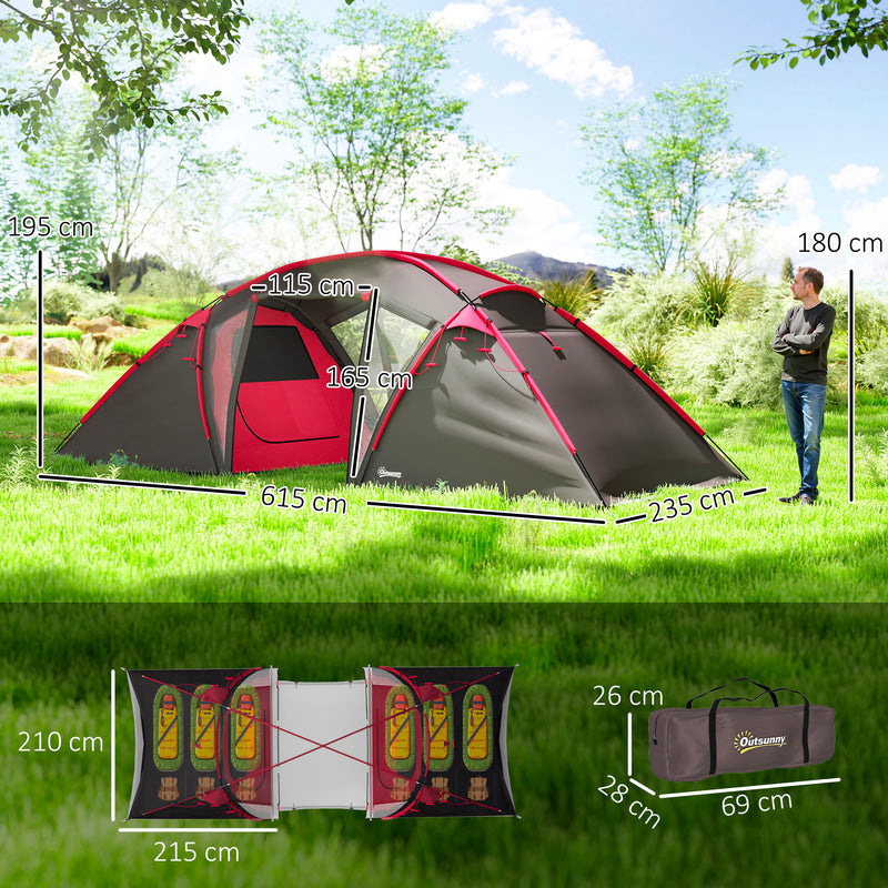 6 Man Family Tent with Two Bedrooms and Spacious Living Area Waterproof Grey