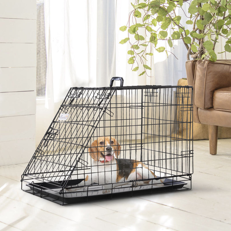 Collapsible Dog Travel Cage with Removable Tray and Trapeze Design Perfect For Hatchback Cars 93 x 58 x 65cm by PawHut