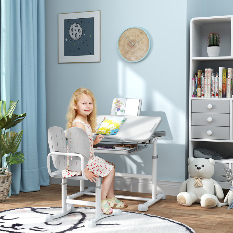 Height Adjustable Kids Desk and Chair Set with Tilted Desktop Grey by AIYAPLAY