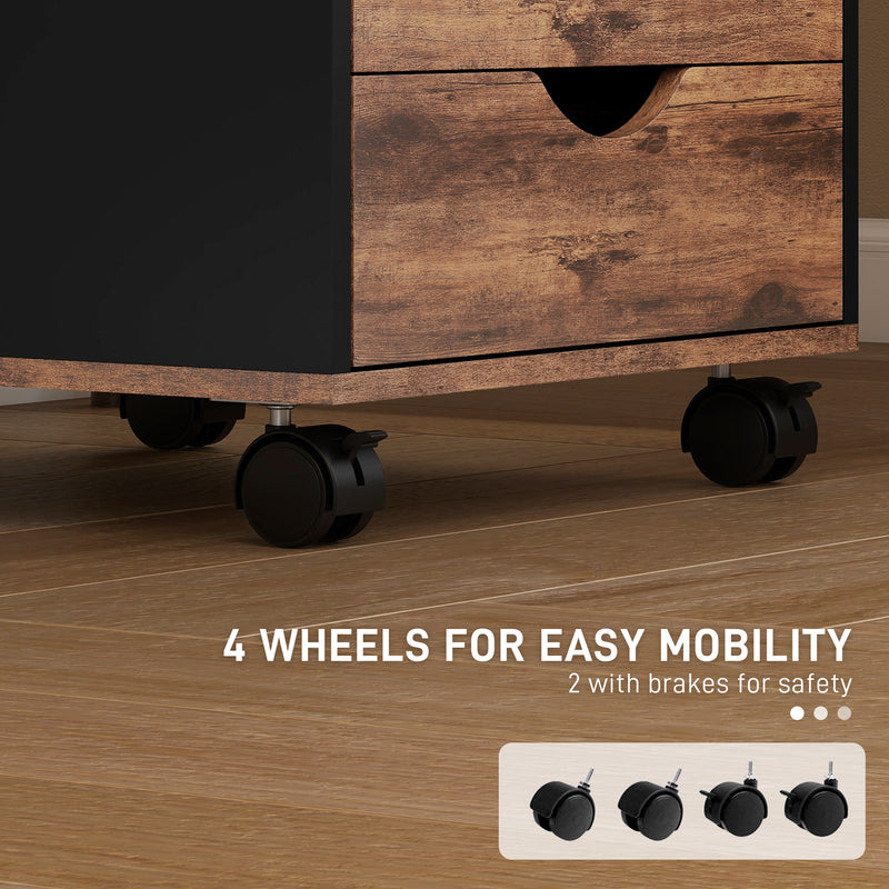 5 Drawer Office Filing Cabinet With Spacious Storage For Home Or Workplace, Rustic Brown