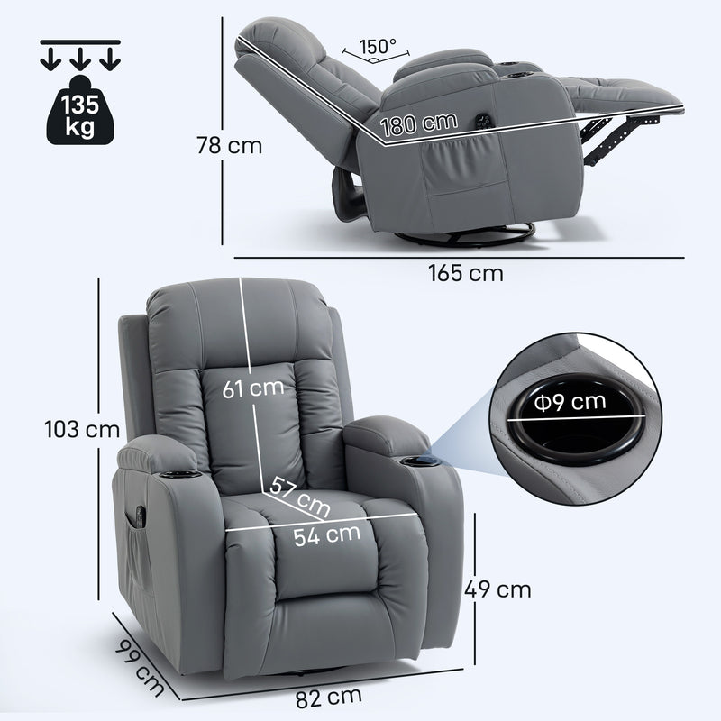 Reclining Massage Armchair with Heat and Remote for Relaxing Evenings at Home Grey
