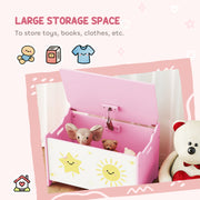 Kids Wooden Toy Storage Box with Safety Hinges and Handles for Playroom or Bedroom Pink 60x37x39 cm