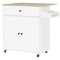 Rolling Kitchen Island Trolley with Drop Leaf Drawer and Storage Shelves White 106x42x87cm