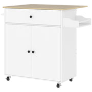 Rolling Kitchen Island Trolley with Drop Leaf Drawer and Storage Shelves White 106x42x87cm