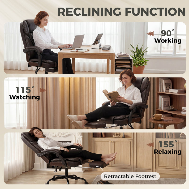 Office Chair with Reclining Back and Pull Out Footrest for All Day Comfort Brown Homcom