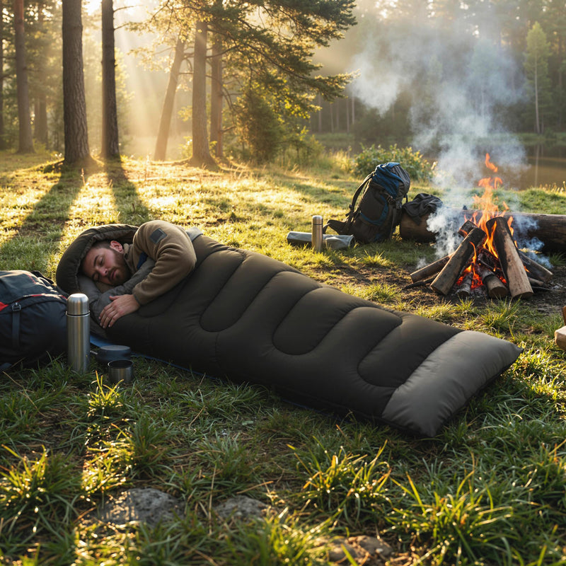 Sleeping Bag for Camping with Warm Hollow Cotton Fill and Blanket Zip Design Black