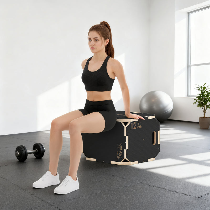 Non Slip Wooden Plyo Jump Box for Home Fitness and Cross Training 31x36x41 cm Natural AOSOM