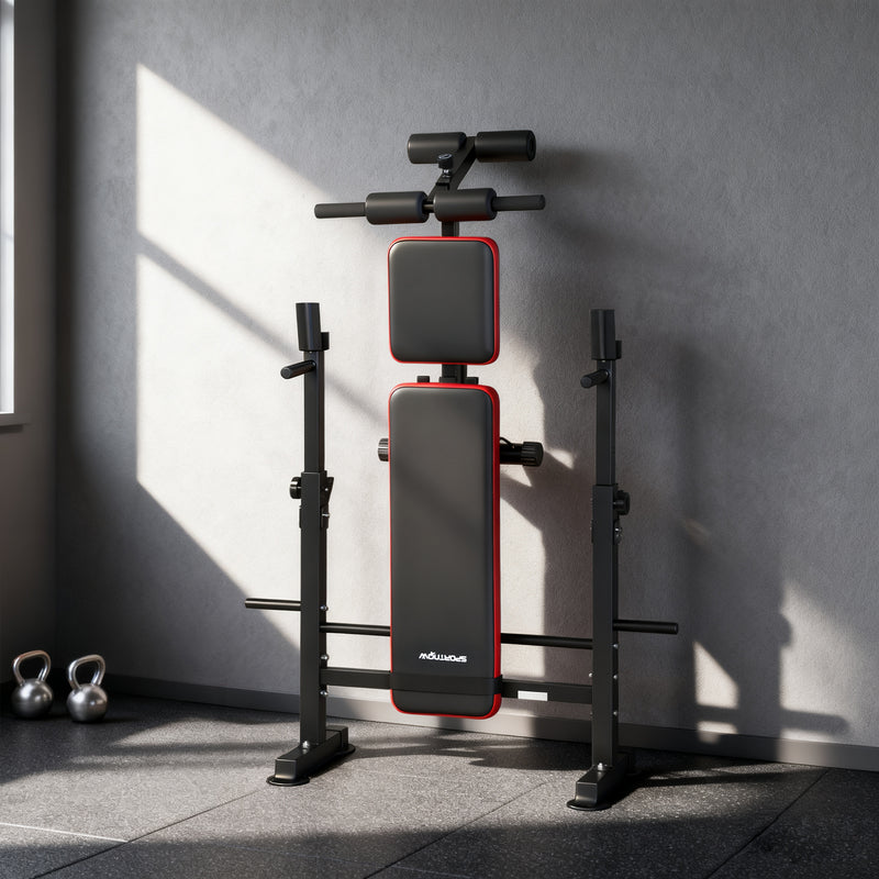 Adjustable Weight Bench with Squat Rack and Dip Station for Home Gym Training Black AOSOM