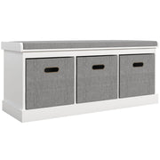 Three Drawer Shoe Storage Bench With Padded Seat Ideal For Hallway or Entryway, White