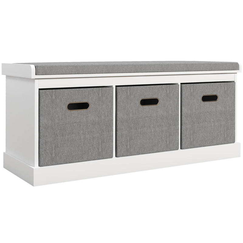 Three Drawer Shoe Storage Bench With Padded Seat Ideal For Hallway or Entryway, White